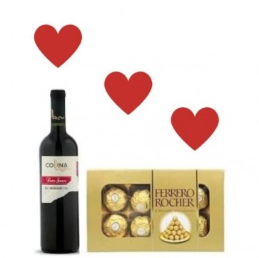 Kit Vinho Collina Tinto Suave 750ml + Bombom Ferrero Rocher 100g 