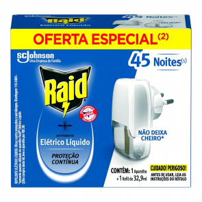 Repelente Raid Refil + Aparelho S/Cheiro 45Noites 32,9ml