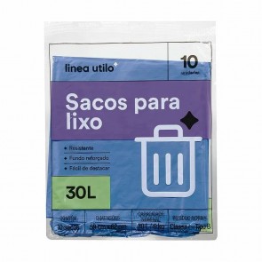 Sacos de Lixo Azul Linea Utilo 30 Litros 10 unidades