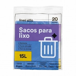 Sacos de Lixo Azul Linea Utilo 15 Litros 20 unidades