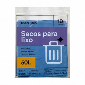 Sacos de Lixo Azul Linea Utilo 50 Litros 10 unidades