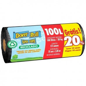 Sacos para Lixo em Rolo Preto Super Forte Reciclado Dover-Roll 100 Litros 10 unidades 