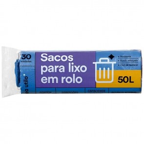 Sacos de Lixo em Rolo Azul Linea Utilo 50 Litros 30 unidades