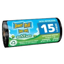 Sacos para Lixo em Rolo Preto Reciclado Dover-Roll 15Litros 40 unidades