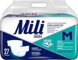 Fraldas uso adulto Mili Vita tamanho M c/ 27 unidades