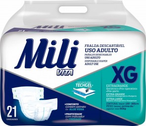 Fraldas uso adulto Mili Vita tamanho XG c/ 21 unidades